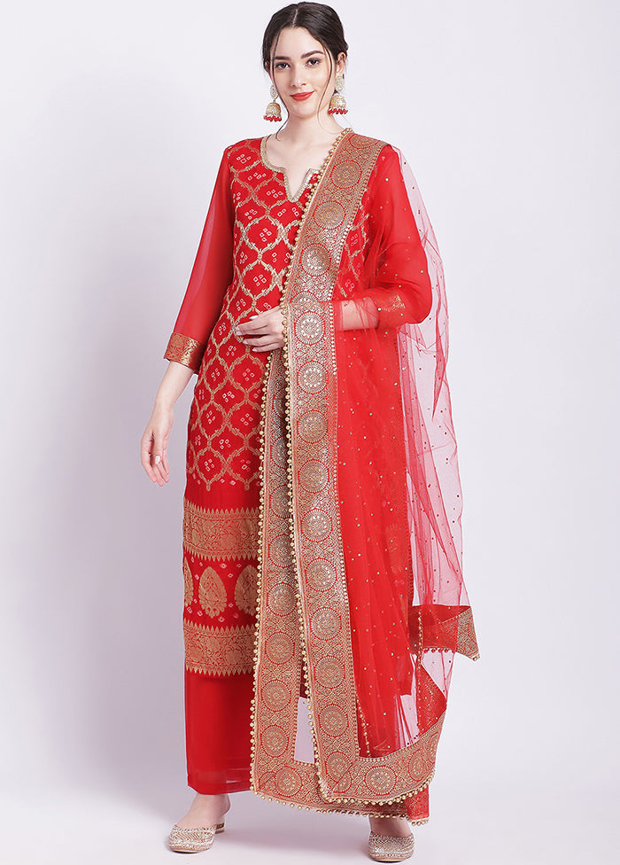 3 Pc Red Readymade Georgette Suit Set - Indian Silk House Agencies