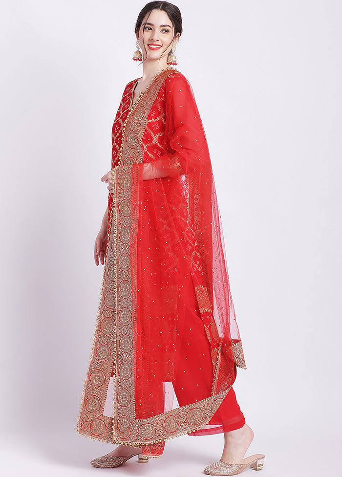 3 Pc Red Readymade Georgette Suit Set - Indian Silk House Agencies