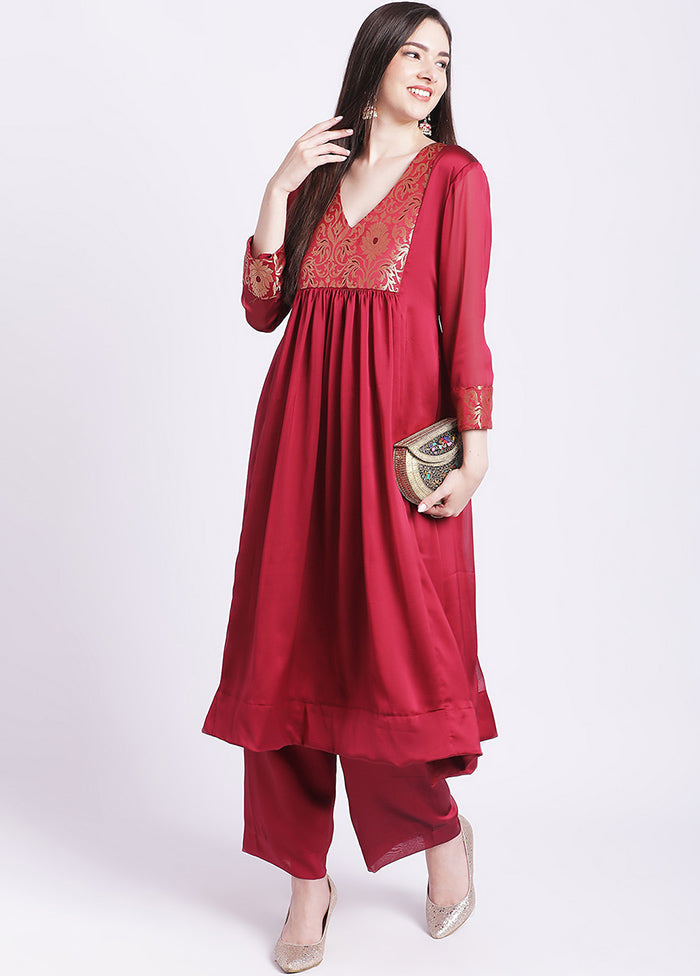 2 Pc Maroon Readymade Georgette Kurti Set - Indian Silk House Agencies