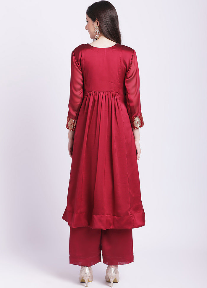 2 Pc Maroon Readymade Georgette Kurti Set - Indian Silk House Agencies