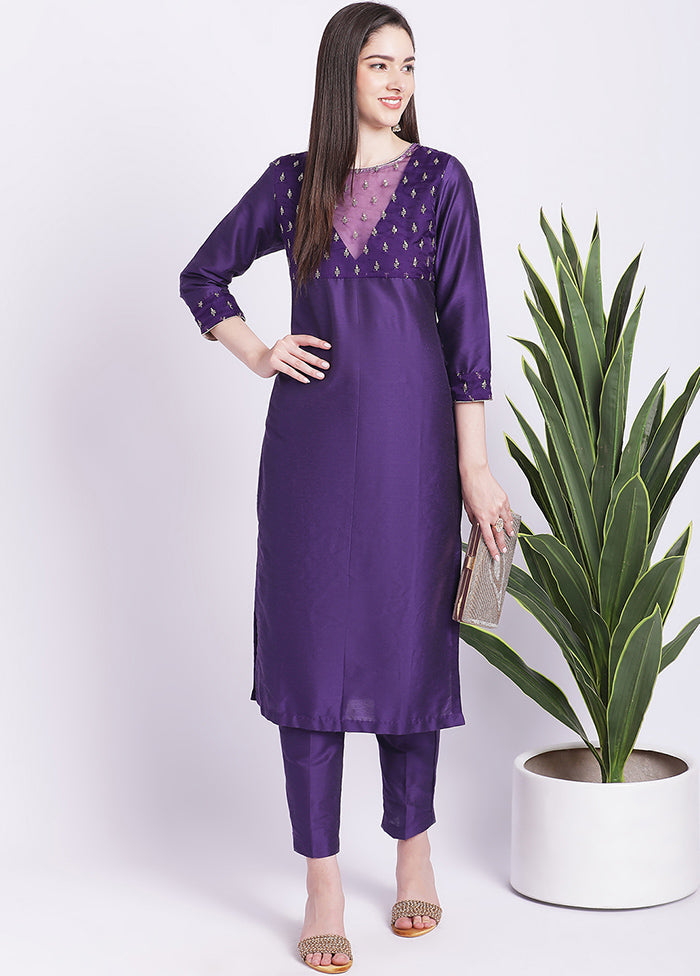 2 Pc Purple Readymade Silk Kurti Set - Indian Silk House Agencies