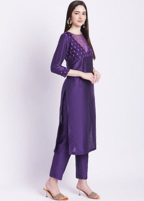 2 Pc Purple Readymade Silk Kurti Set - Indian Silk House Agencies