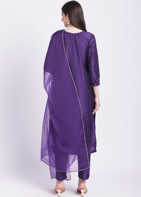 3 Pc Purple Readymade Silk Suit Set