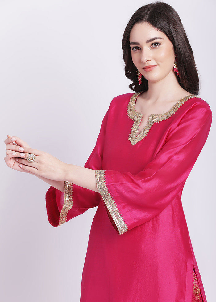 2 Pc Pink Readymade Chanderi Kurti Set - Indian Silk House Agencies