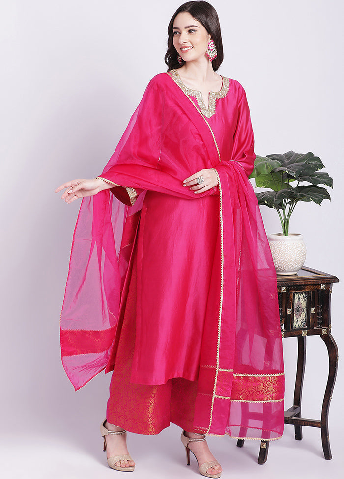 3 Pc Pink Readymade Chanderi Suit Set - Indian Silk House Agencies