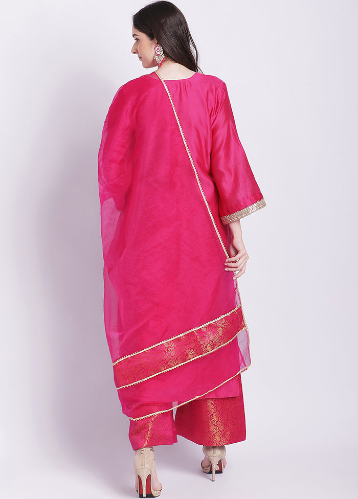 3 Pc Pink Readymade Chanderi Suit Set - Indian Silk House Agencies