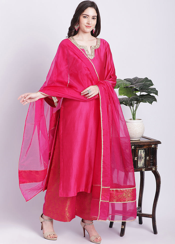 3 Pc Pink Readymade Chanderi Suit Set