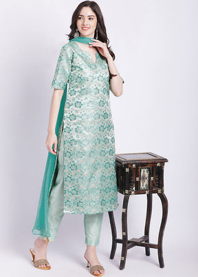 3 Pc Green Readymade Silk Suit Set