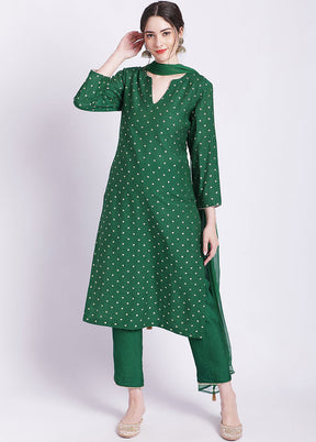 3 Pc Green Readymade Silk Suit Set - Indian Silk House Agencies