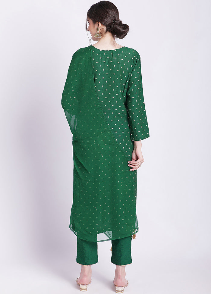 3 Pc Green Readymade Silk Suit Set