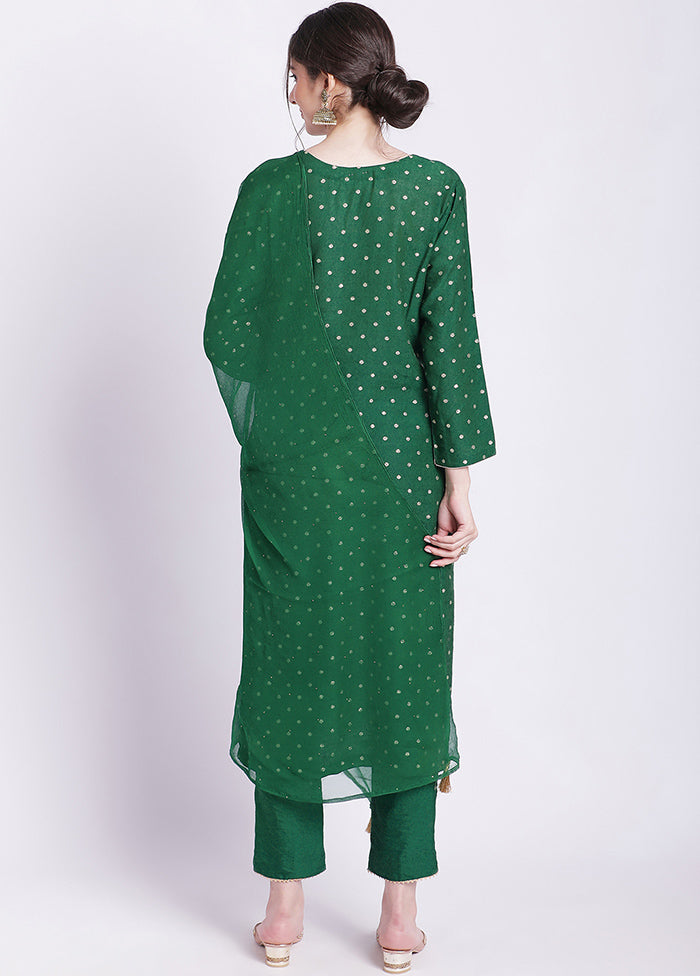 3 Pc Green Readymade Silk Suit Set - Indian Silk House Agencies