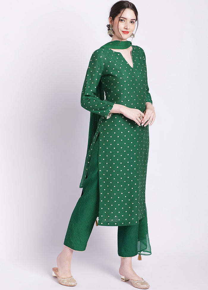 3 Pc Green Readymade Silk Suit Set