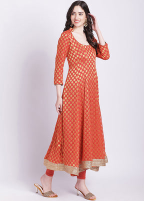 2 Pc Orange Readymade Silk Kurti Set - Indian Silk House Agencies