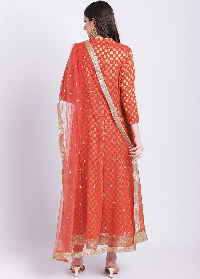 3 Pc Orange Readymade Silk Suit Set - Indian Silk House Agencies