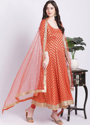 3 Pc Orange Readymade Silk Suit Set