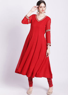 2 Pc Red Readymade Cotton Kurti Set - Indian Silk House Agencies