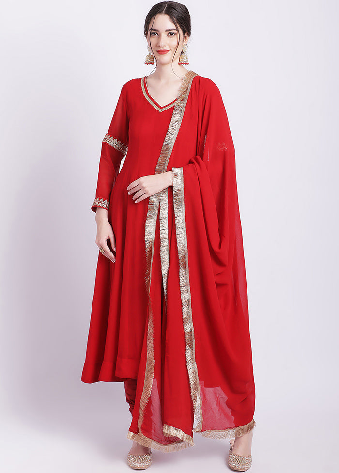 3 Pc Red Readymade Cotton Suit Set - Indian Silk House Agencies