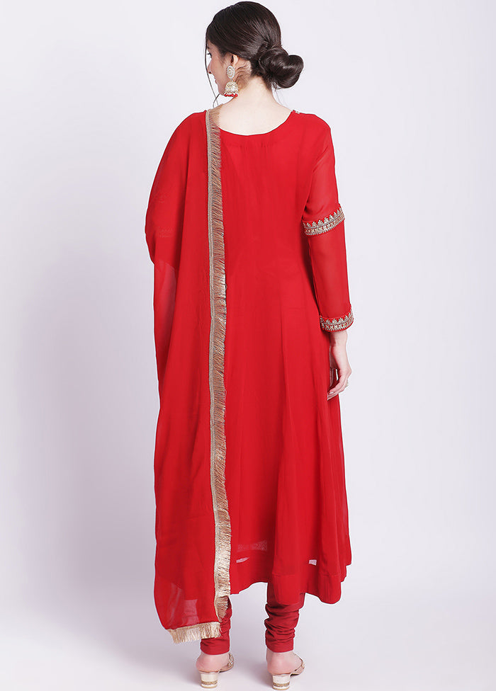 3 Pc Red Readymade Cotton Suit Set - Indian Silk House Agencies