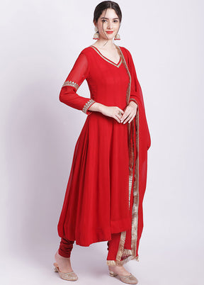 3 Pc Red Readymade Cotton Suit Set