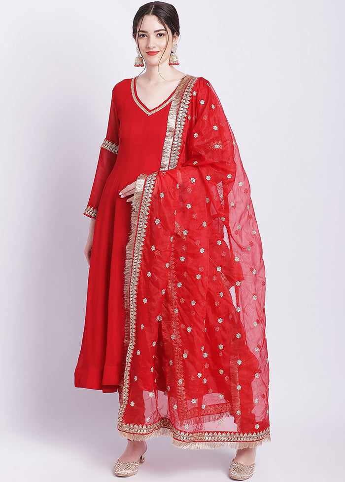 3 Pc Red Readymade Cotton Suit Set - Indian Silk House Agencies