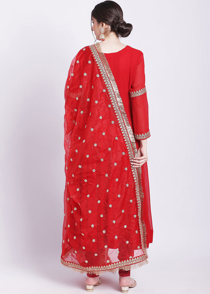 3 Pc Red Readymade Cotton Suit Set