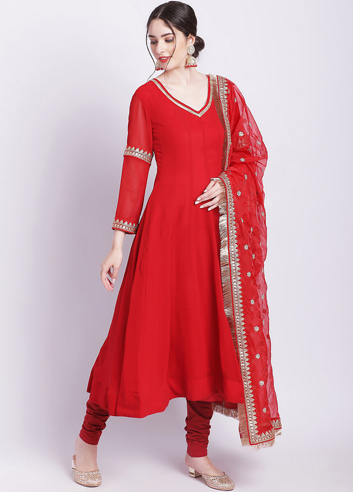 3 Pc Red Readymade Cotton Suit Set - Indian Silk House Agencies