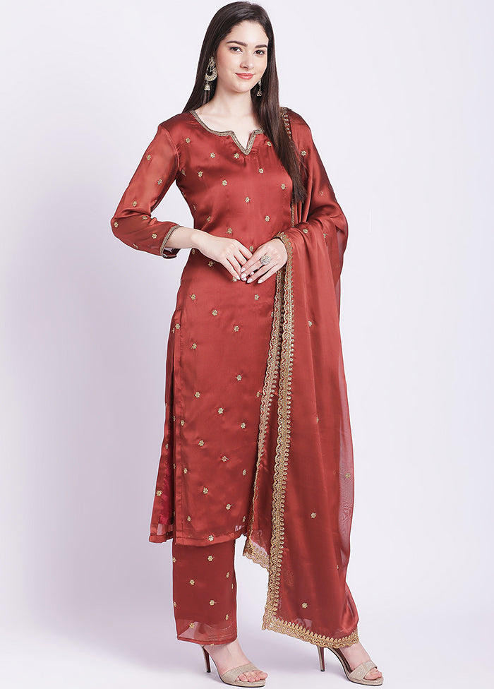 3 Pc Rust Readymade Georgette Suit Set