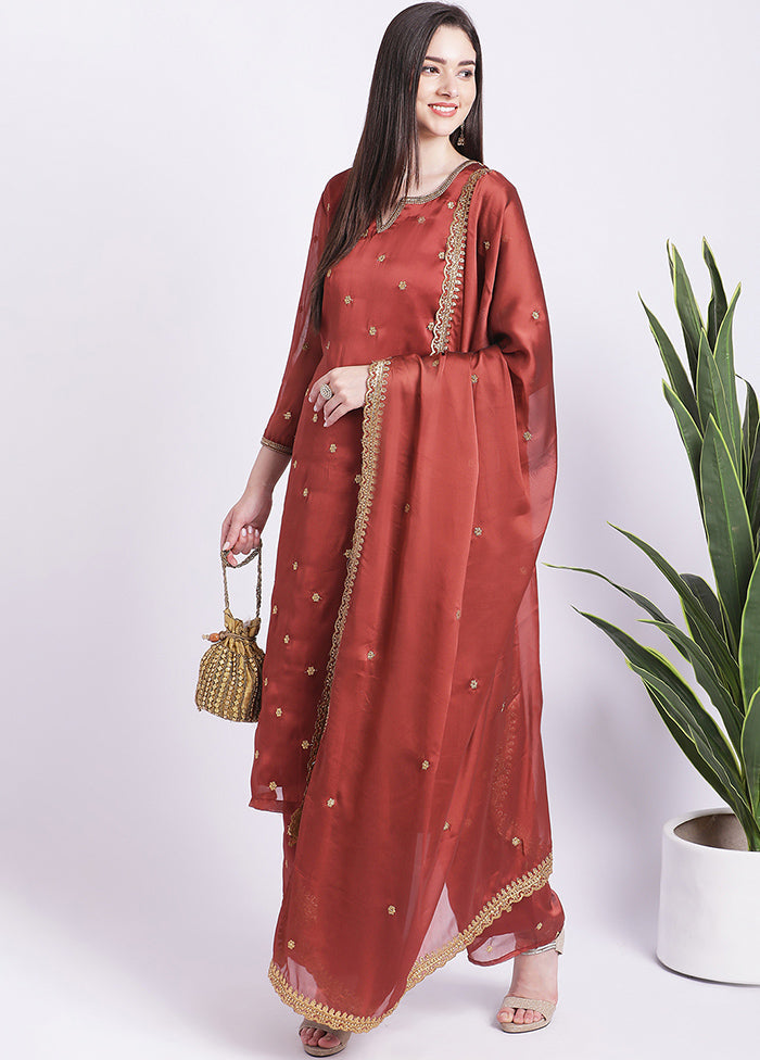 3 Pc Rust Readymade Georgette Suit Set