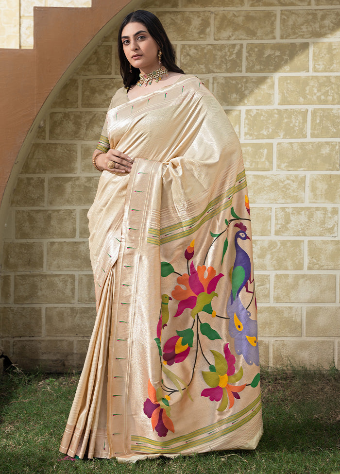 Cream Spun Silk Saree With Blouse Piece