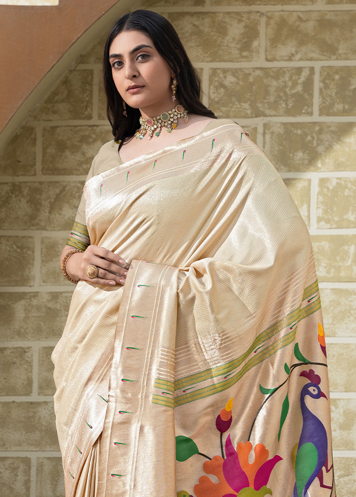 Cream Spun Silk Saree With Blouse Piece