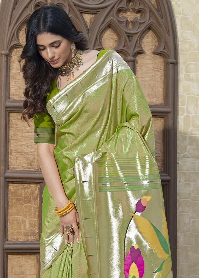 Green Spun Silk Saree With Blouse Piece