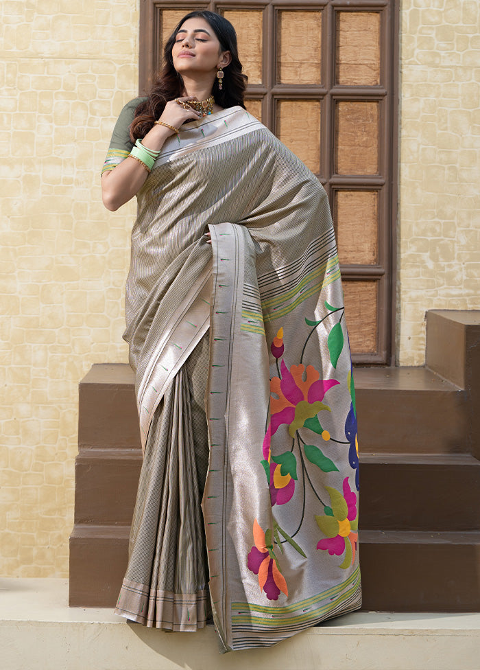 Grey Spun Silk Saree With Blouse Piece