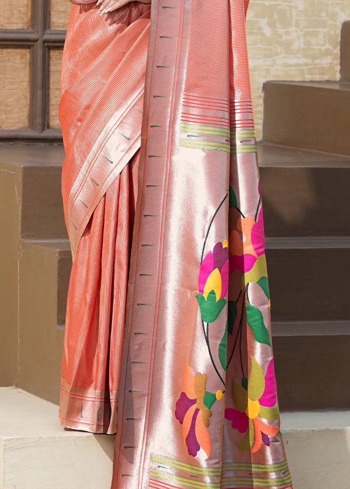 Peach Spun Silk Saree With Blouse Piece