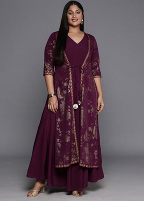 Burgundy Readymade Silk Indian Dress