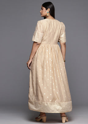 Cream Readymade Chanderi Indian Dress