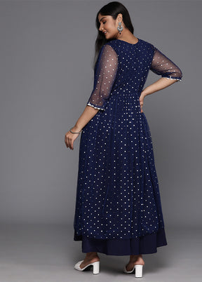 Navy Blue Readymade Net Indian Dress