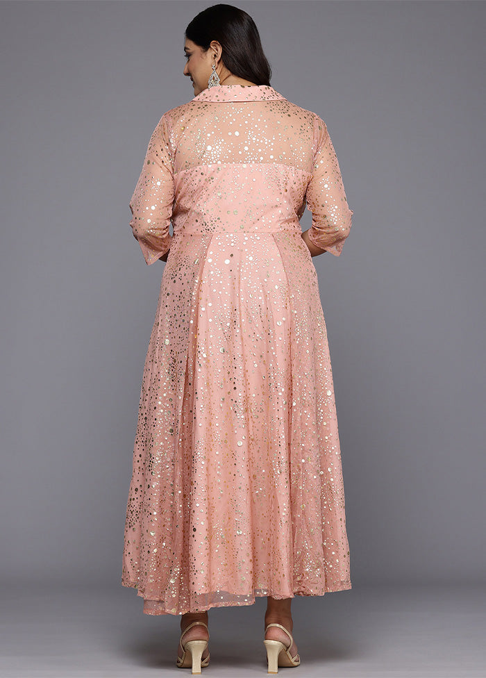 Peach Readymade Silk Indian Dress