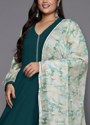 3 Pc Green Readymade Silk Dupatta Suit Set