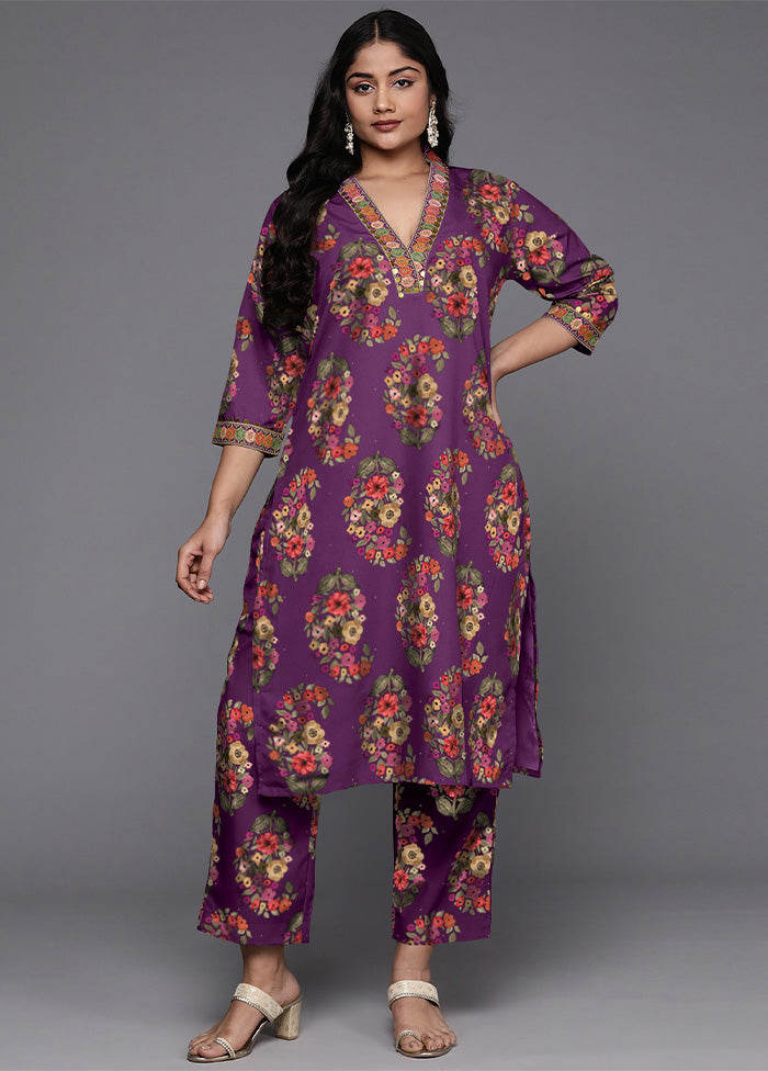 2 Pc Purple Readymade Silk Kurti Set