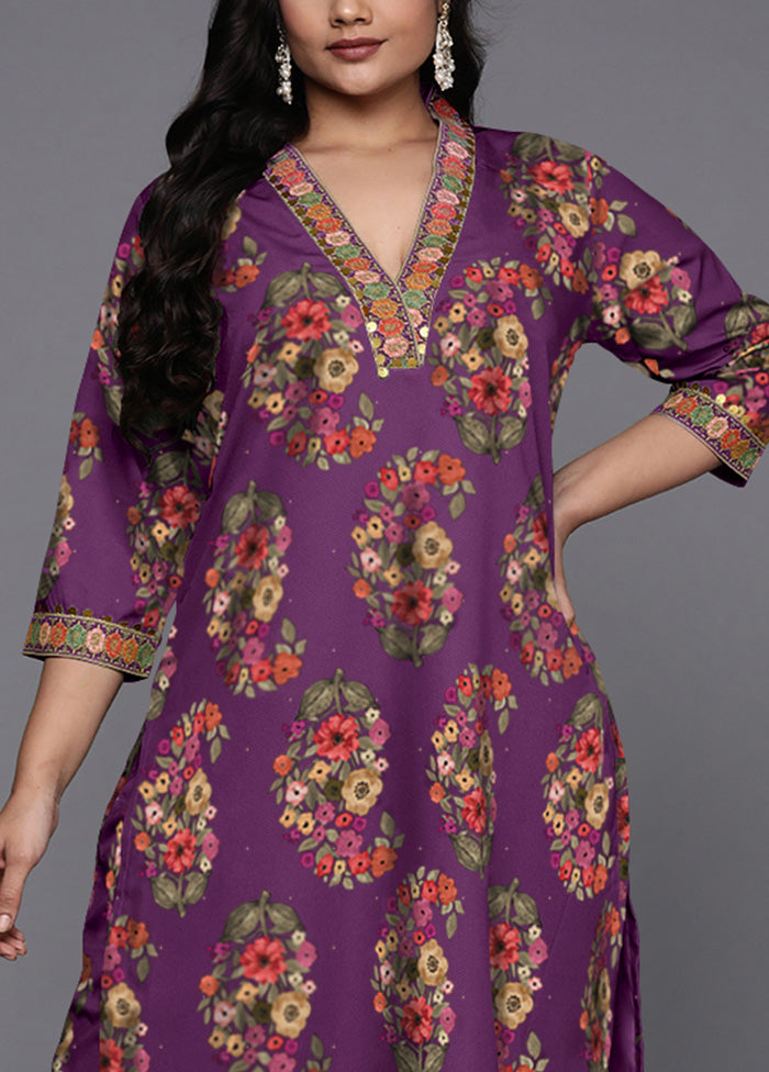 2 Pc Purple Readymade Silk Kurti Set