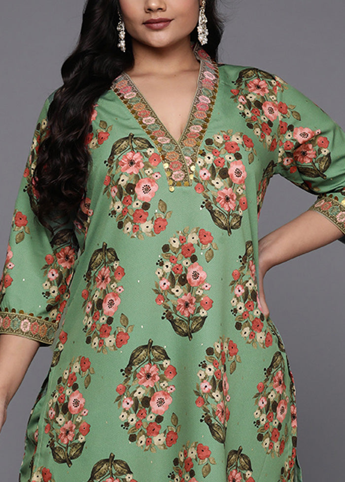 2 Pc Green Readymade Silk Kurti Set