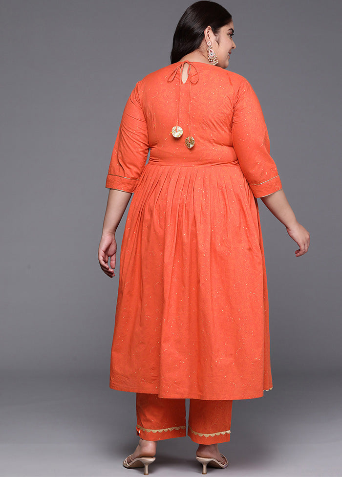 2 Pc Orange Pure Readymade Cotton Kurti Set