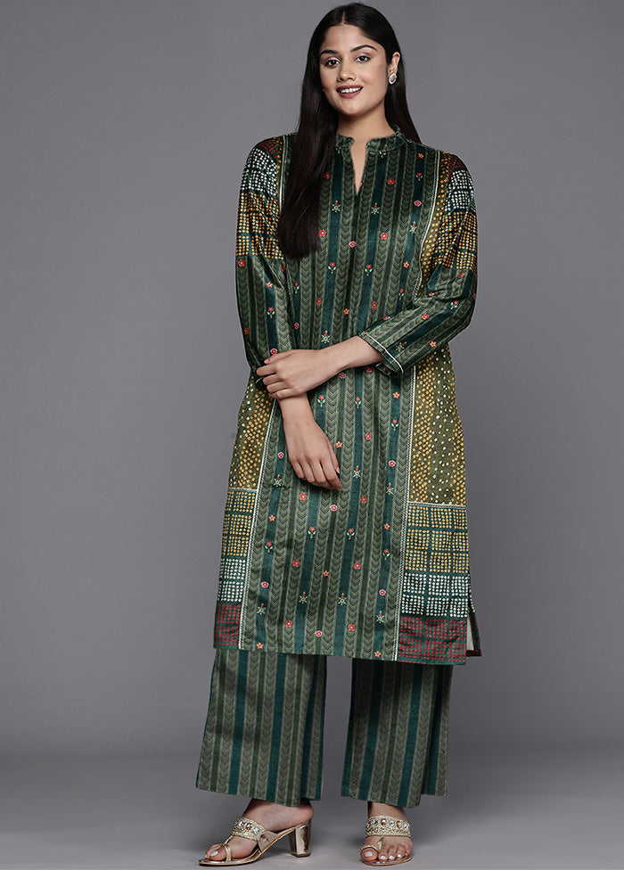 2 Pc Green Readymade Velvet Kurti Set