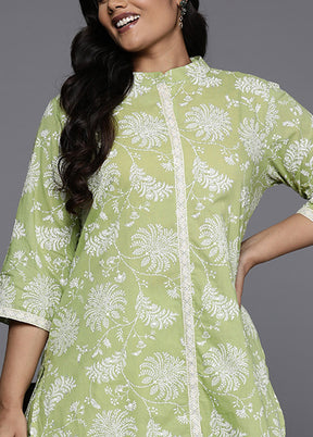 2 Pc Green Pure Readymade Cotton Kurti Set