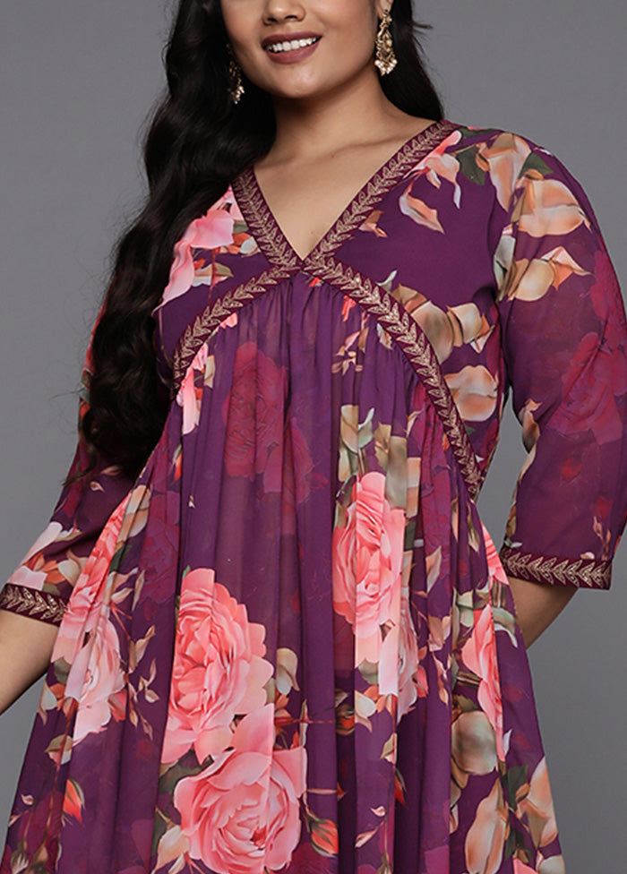 2 Pc Purple Readymade Georgette Kurti Set