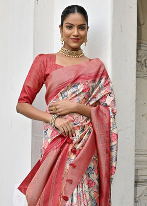 Peach Banarasi Silk Saree With Blouse Piece