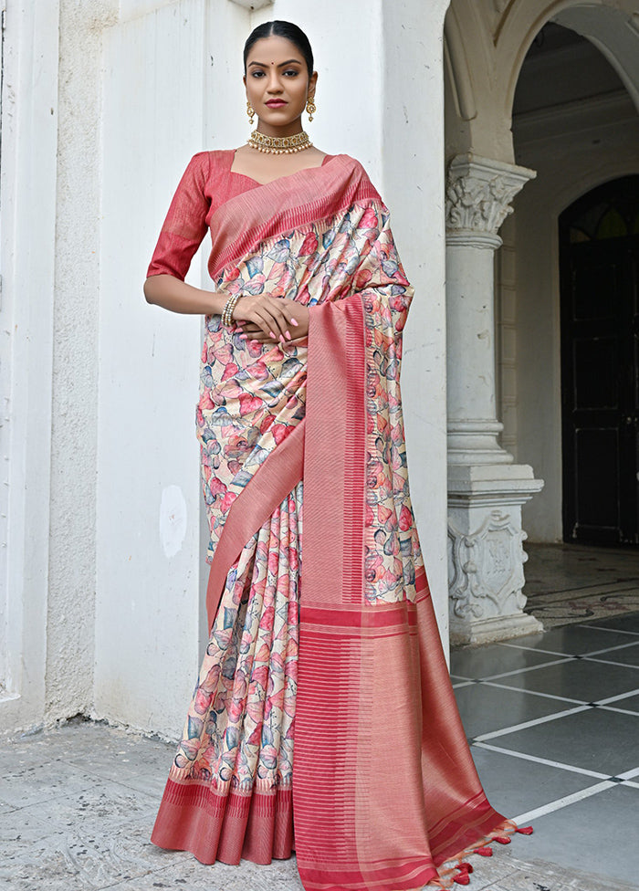 Peach Banarasi Silk Saree With Blouse Piece