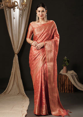 Orange Satin Silk Saree With Blouse Piece