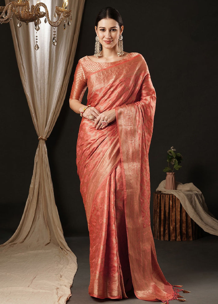 Orange Satin Silk Saree With Blouse Piece