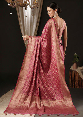 Pink Satin Silk Saree With Blouse Piece